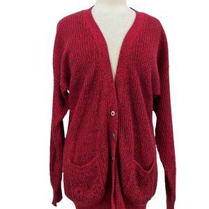 Hunters Run Women's Red Oversized Long Sleeve Cardigan Button V Neck Sweater S
